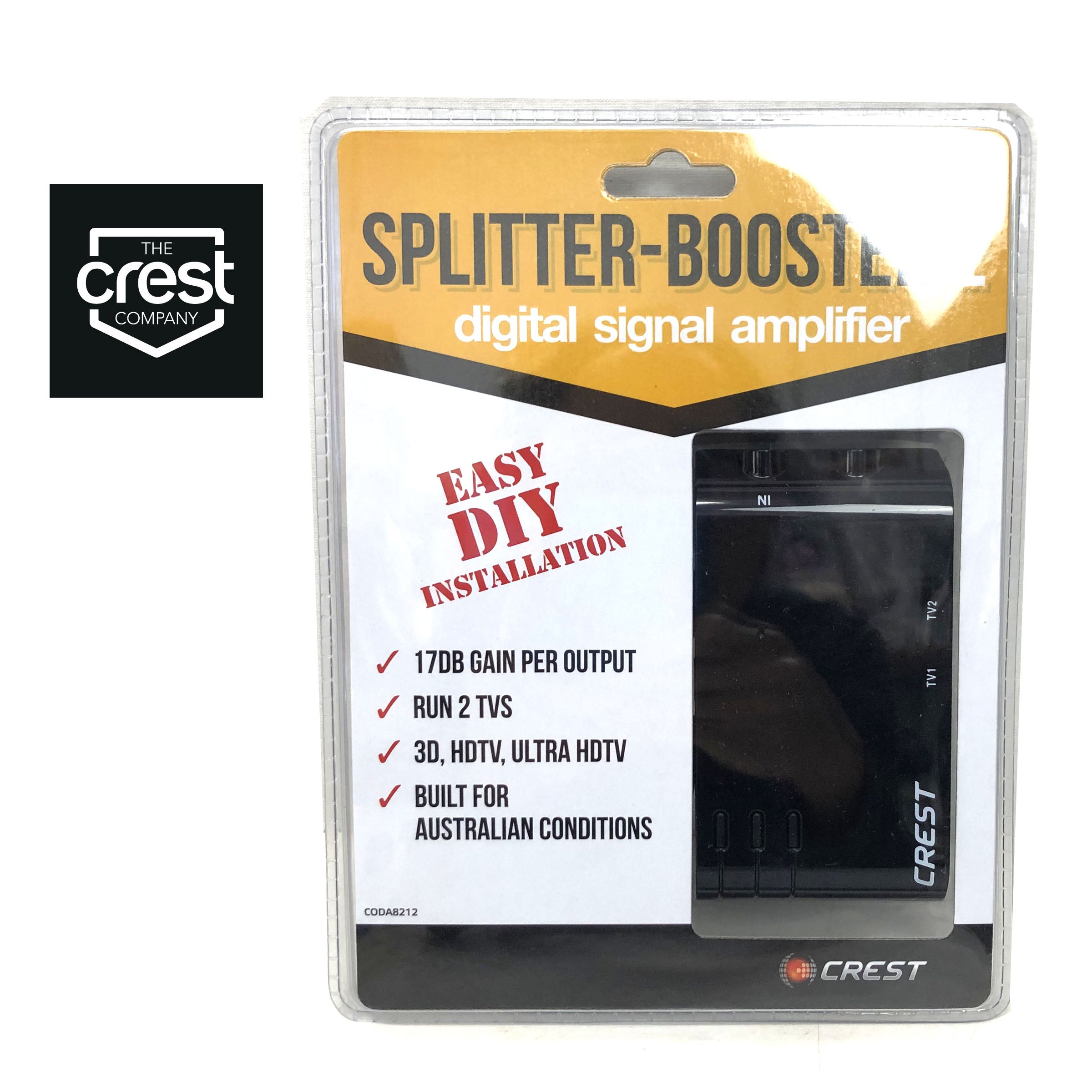 Crest UHF VHF Digital TV Signal Splitter Distributor 2 Outputs V185-CODA8212