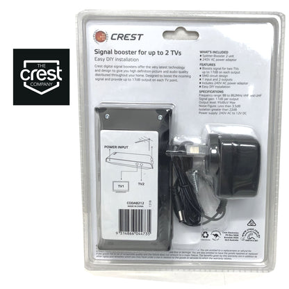 Crest UHF VHF Digital TV Signal Splitter Distributor 2 Outputs V185-CODA8212