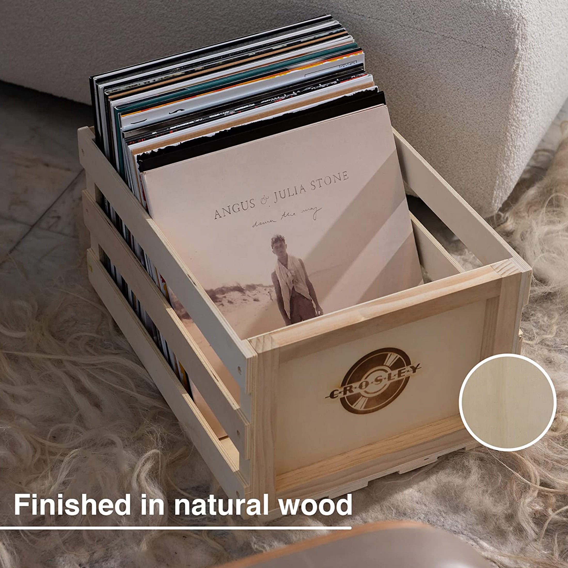 Crosley Vinyl LP Record Storage Crate Natural Wood Holds up to 75 V185-CR1004A-NA
