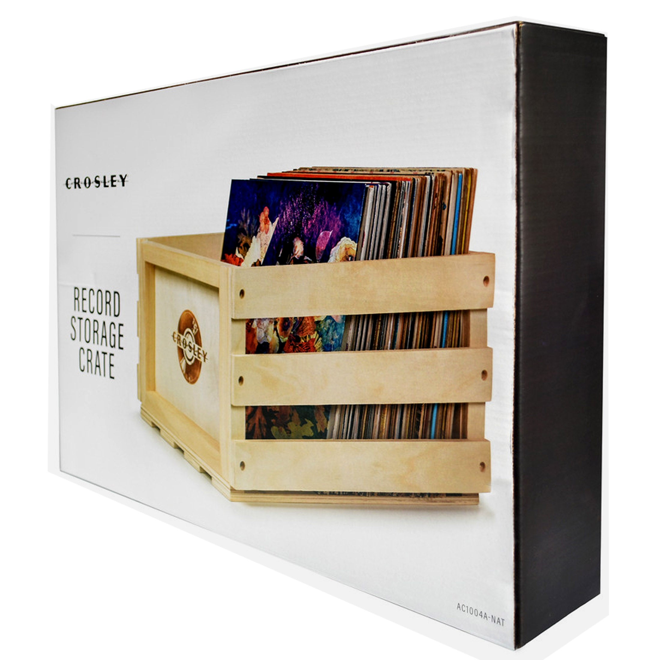 Crosley Vinyl LP Record Storage Crate Natural Wood Holds up to 75 V185-CR1004A-NA
