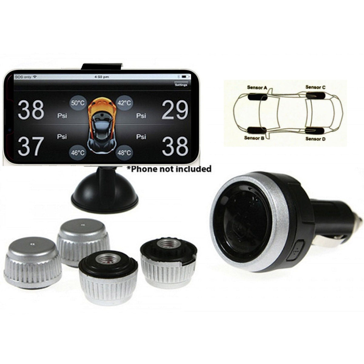 Gator DIY BT Wireless Car Tyre Pressure Monitor Monitoring System App Control TPM iOS V185-GTPMS4BT