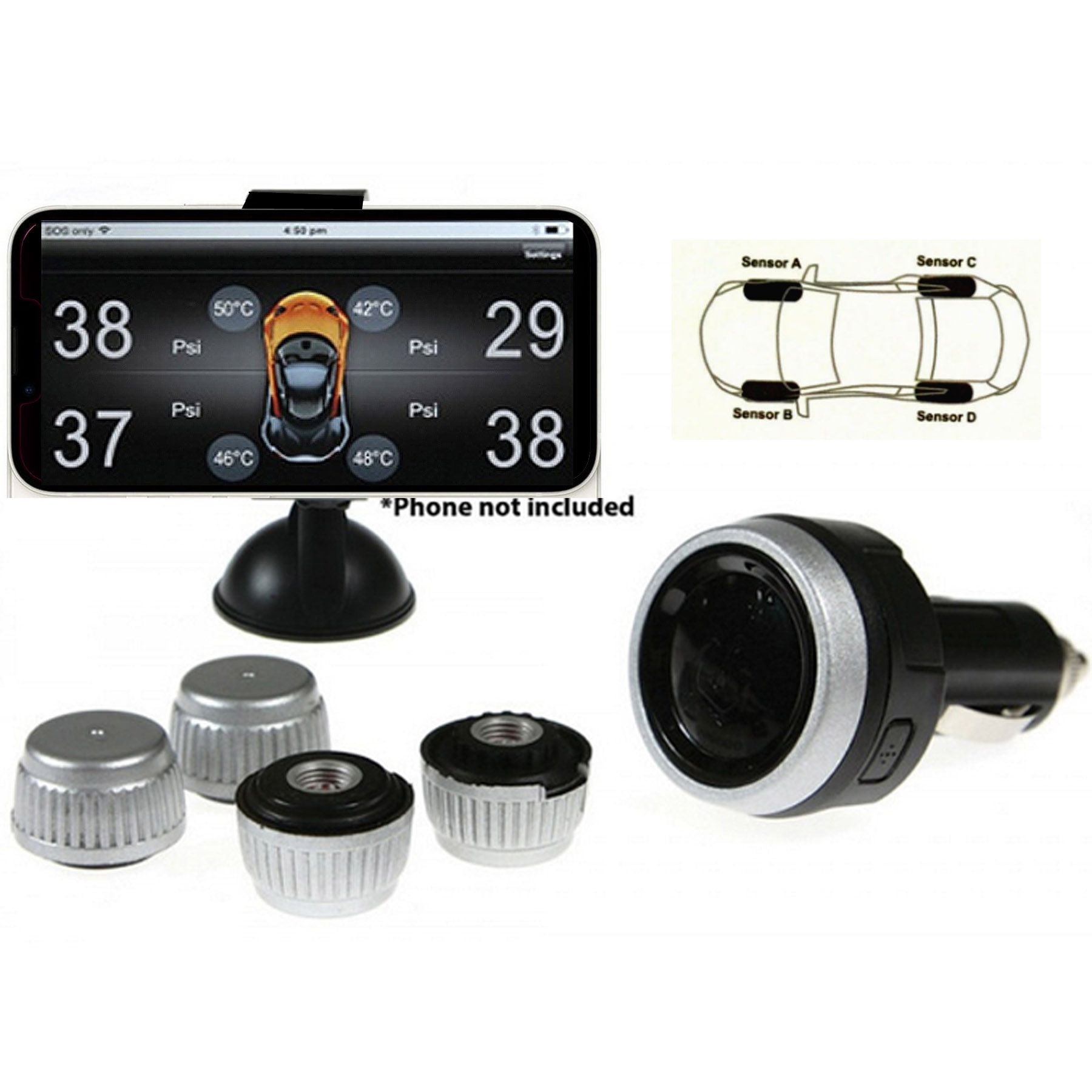 Gator DIY BT Wireless Car Tyre Pressure Monitor Monitoring System App Control TPM iOS V185-GTPMS4BT