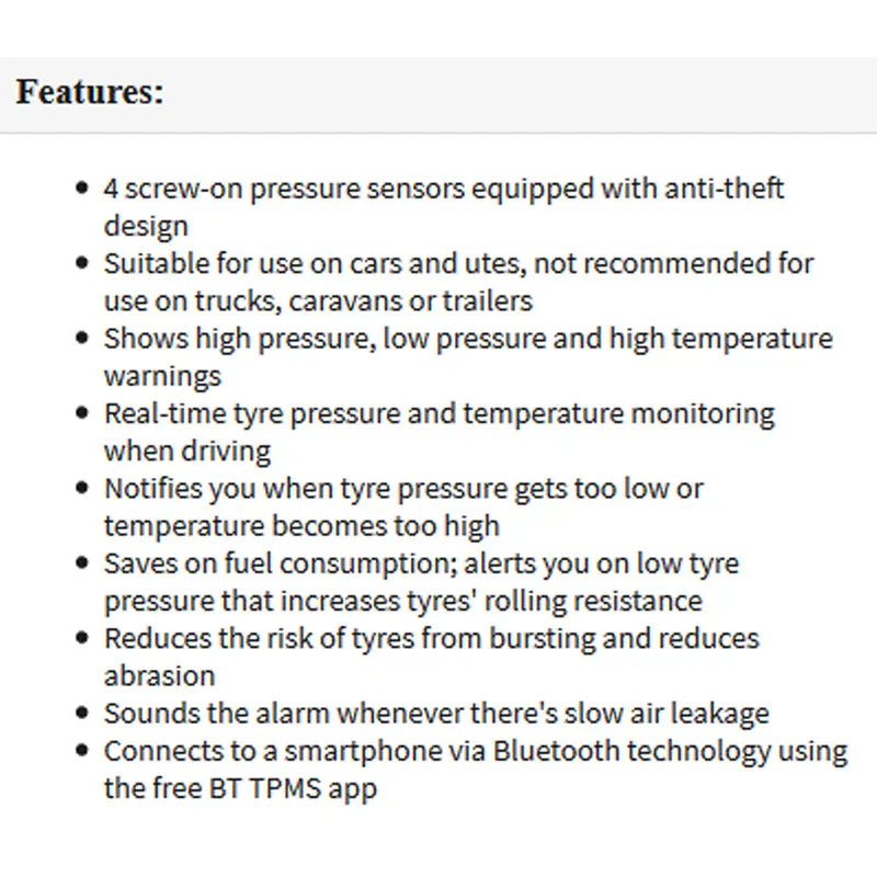 Gator DIY BT Wireless Car Tyre Pressure Monitor Monitoring System App Control TPM iOS V185-GTPMS4BT