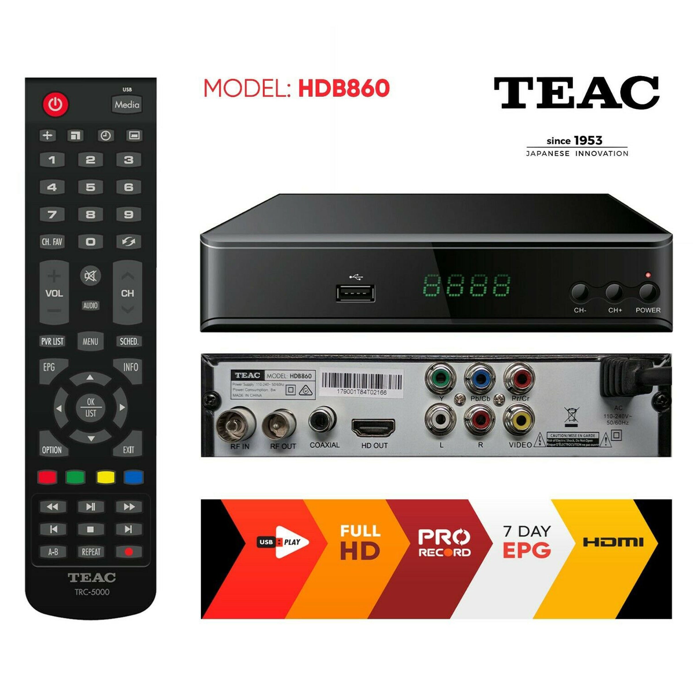 New Teac Full HD Digital TV Set Top Box DVB-T HDMI USB Recording V185-HDB860