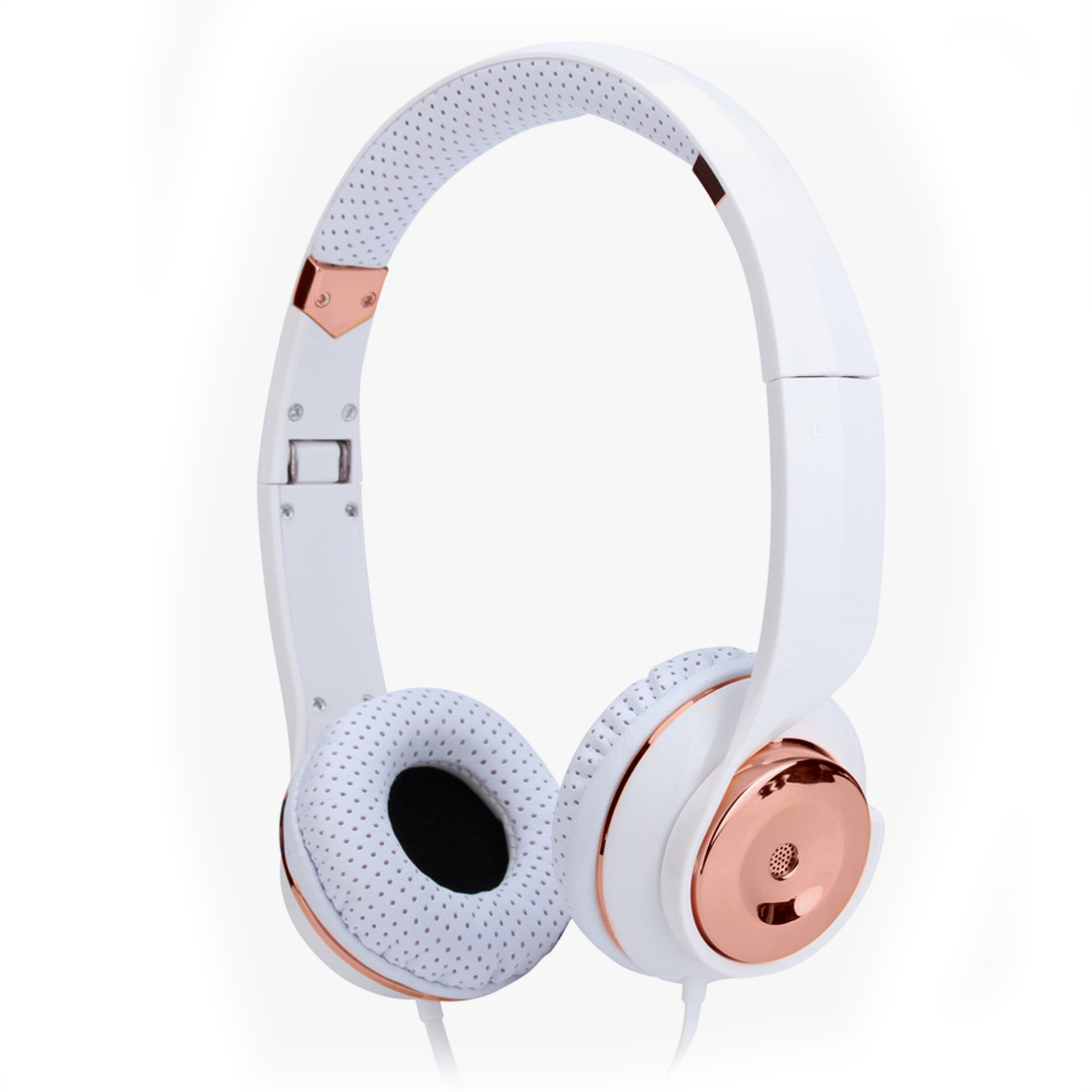 White Rose Gold Holysmoke Motif On Ear Foldable Headphones V185-HPMTWG