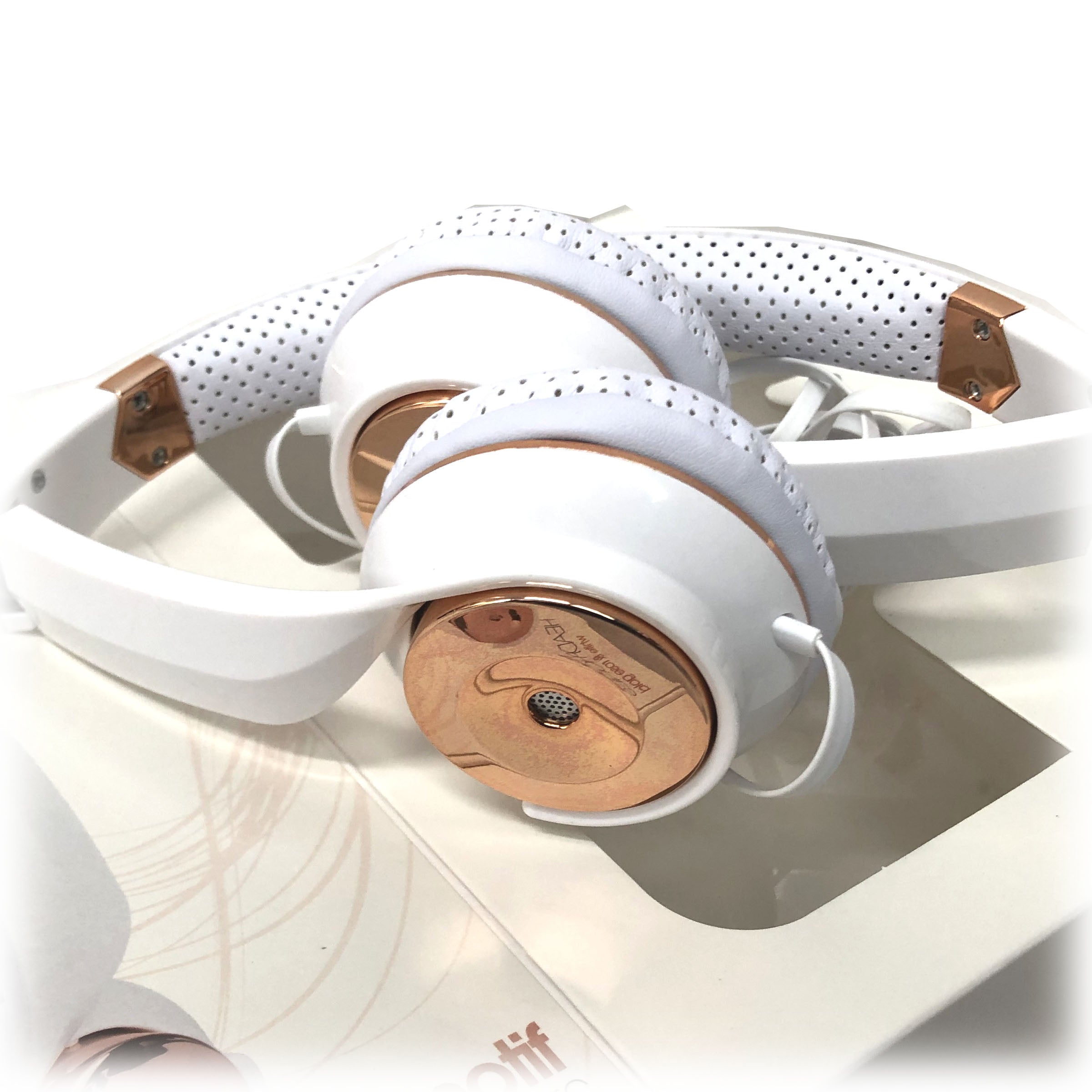 White Rose Gold Holysmoke Motif On Ear Foldable Headphones V185-HPMTWG