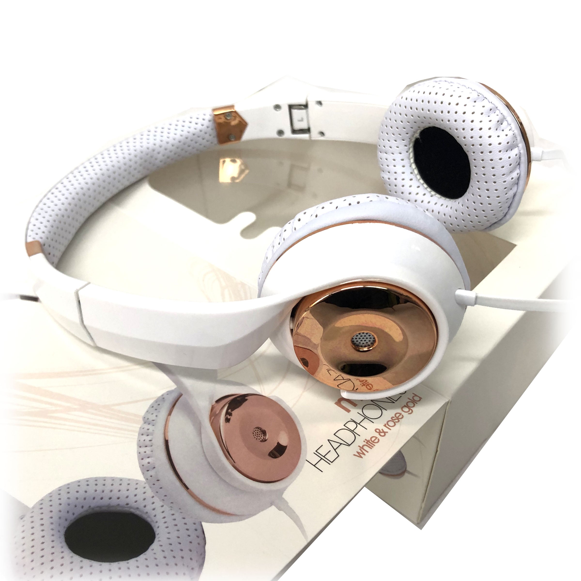 White Rose Gold Holysmoke Motif On Ear Foldable Headphones V185-HPMTWG