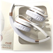 White Rose Gold Holysmoke Motif On Ear Foldable Headphones V185-HPMTWG
