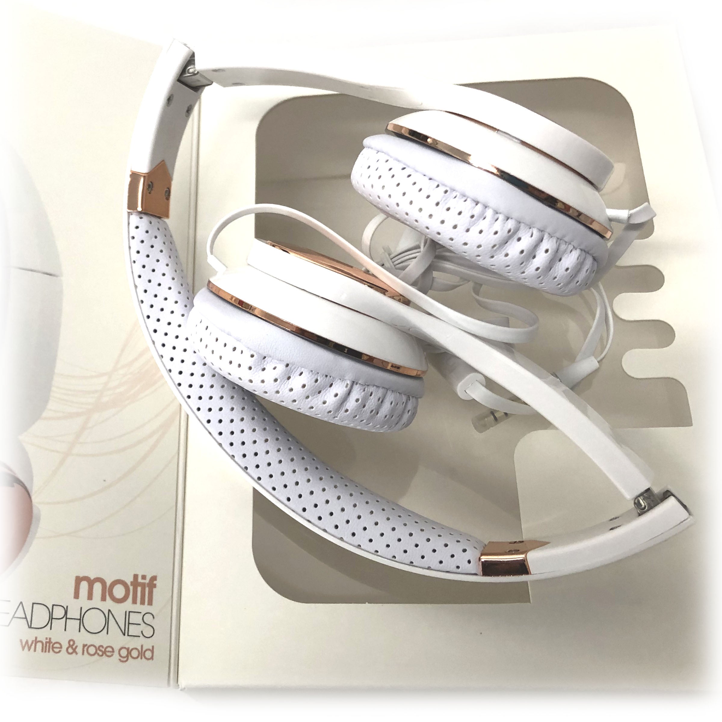 White Rose Gold Holysmoke Motif On Ear Foldable Headphones V185-HPMTWG