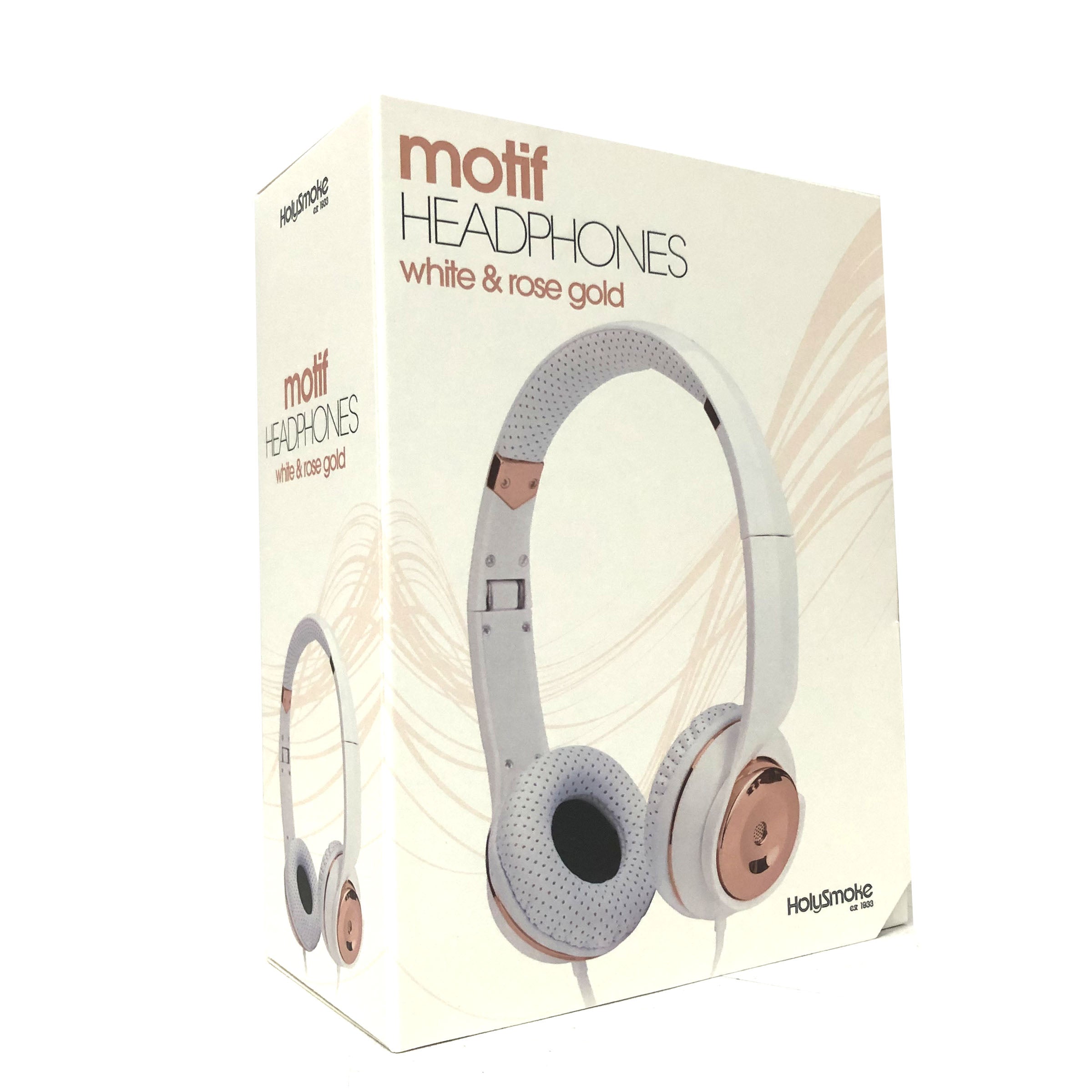 White Rose Gold Holysmoke Motif On Ear Foldable Headphones V185-HPMTWG