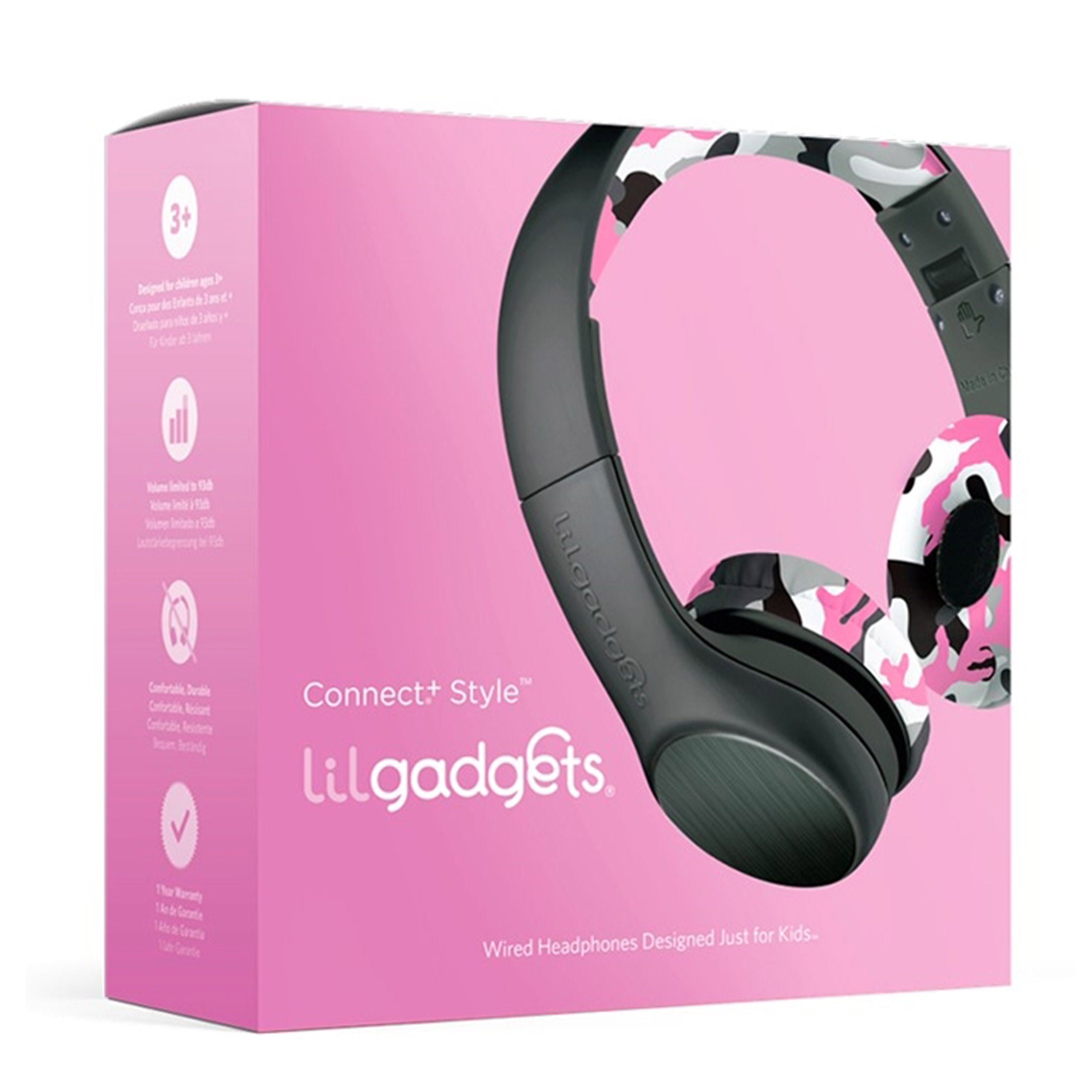 LilGadgets Connect + Childrens Kids Wired Headphones Pink Camo V185-LGCS09PC
