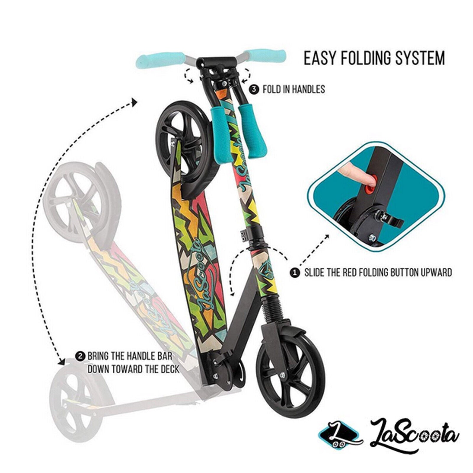 Lascoota Pulse Kick Push Commuter Scooter Teen Adult Graphic Black V185-LSRDHT04GRA