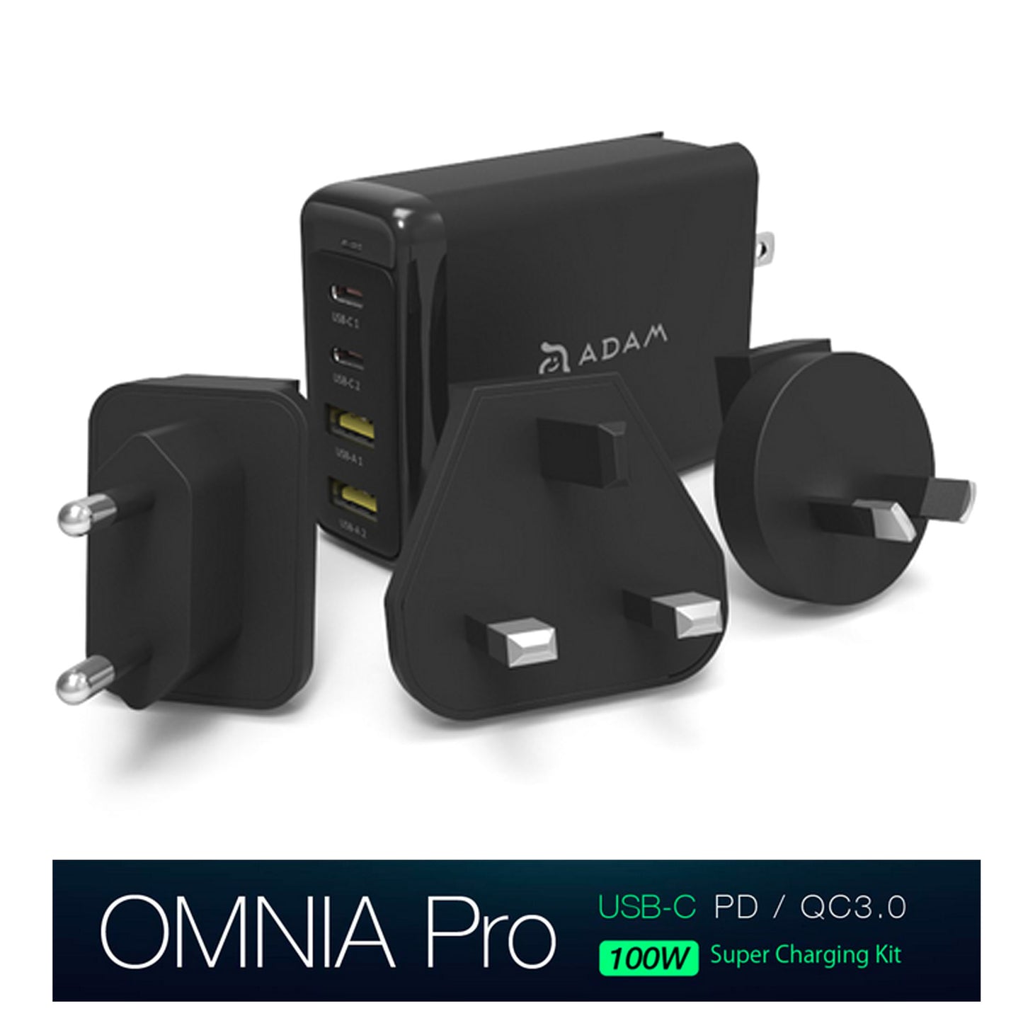 Omnia Pro 100W Fast Power Charger Adaptor USB-C USB-A Black MacBook Laptop iPad iPhone V185-PROBLACK