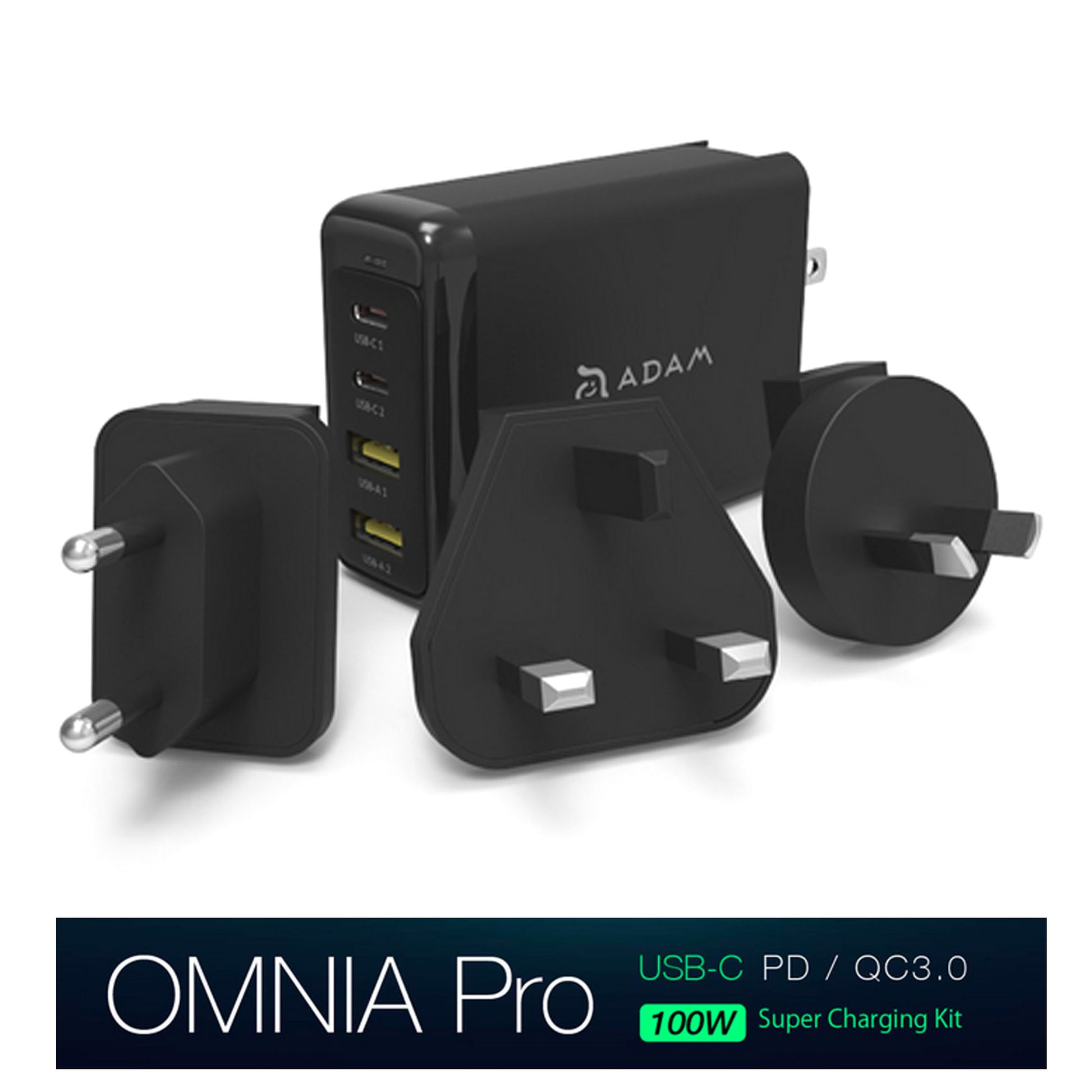 Omnia Pro 100W Fast Power Charger Adaptor USB-C USB-A Black MacBook Laptop iPad iPhone V185-PROBLACK