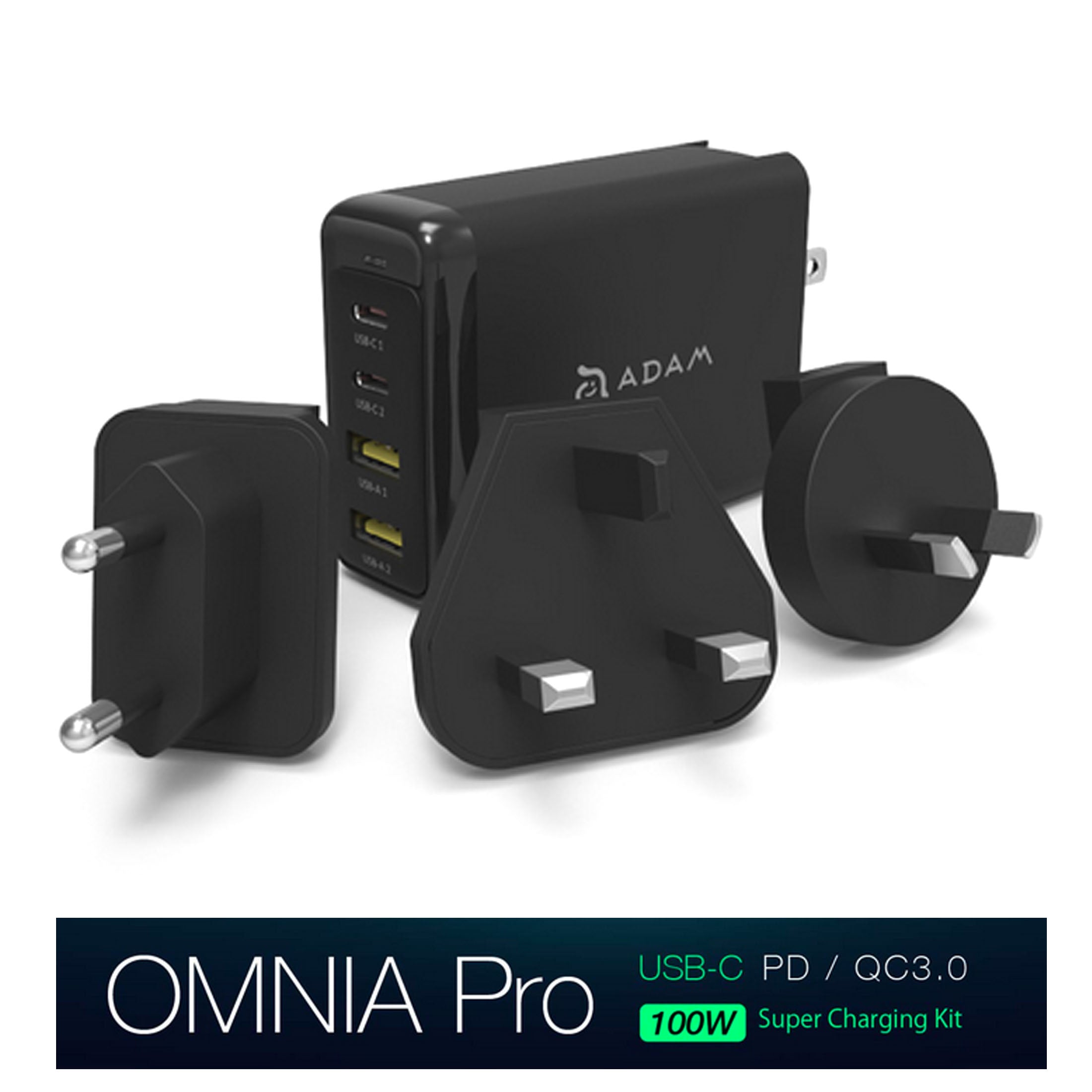 Omnia Pro 100W Fast Power Charger Adaptor USB-C USB-A Black MacBook Laptop iPad iPhone V185-PROBLACK