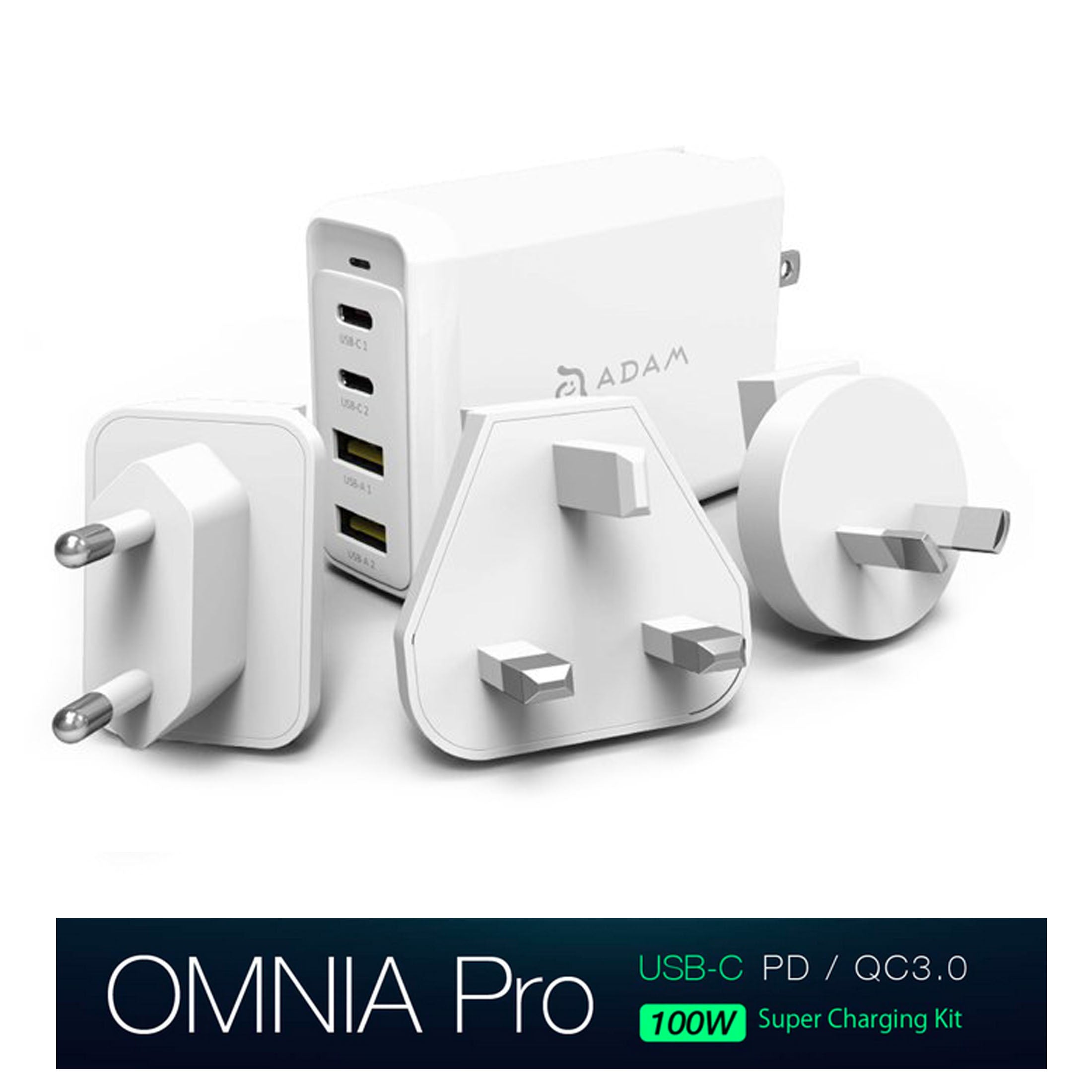 Omnia Pro 100W Most Powerful Compact Fast Charger USB-C USB-A White MacBook Laptop iPad iPhone V185-PROWHITE