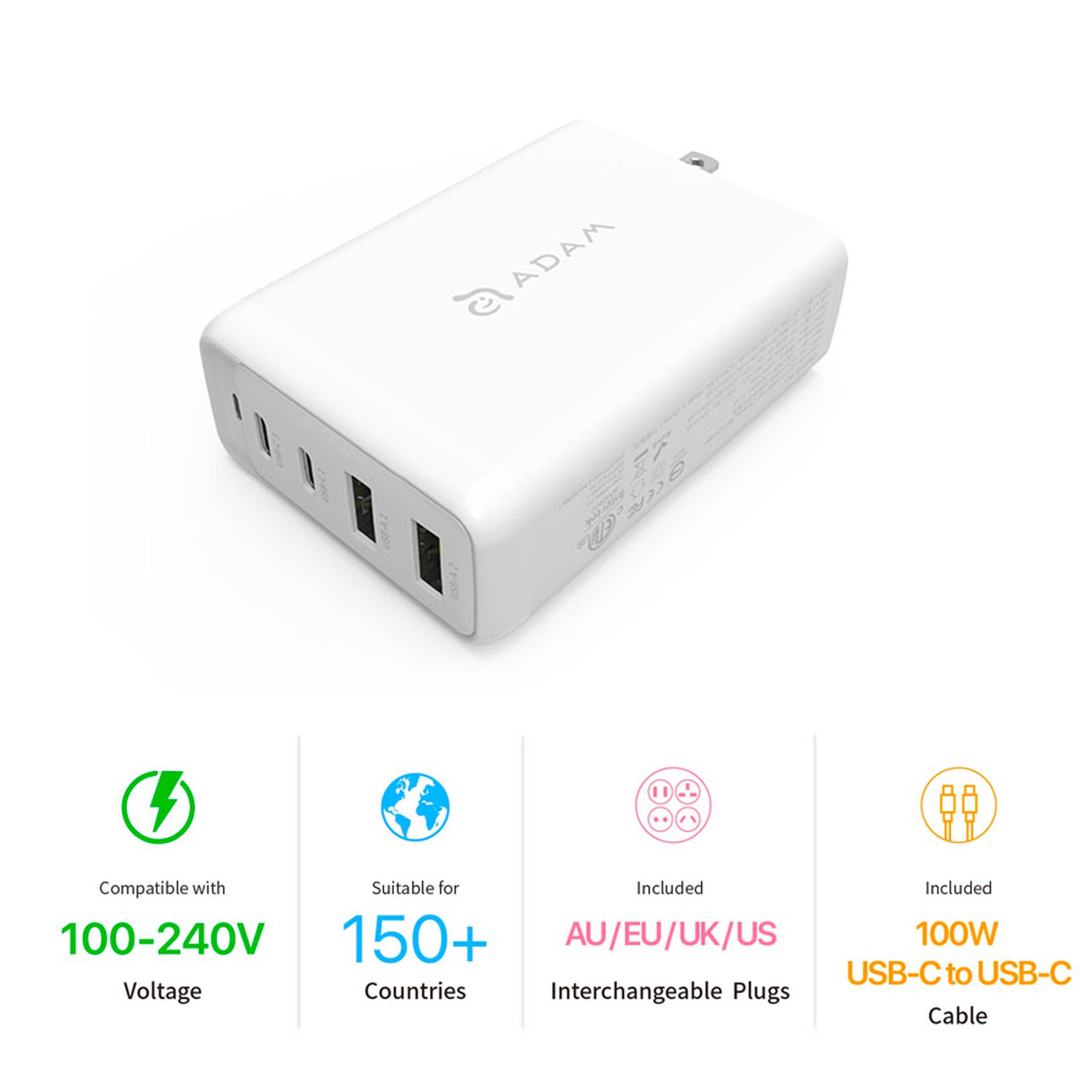 Omnia Pro 100W Most Powerful Compact Fast Charger USB-C USB-A White MacBook Laptop iPad iPhone V185-PROWHITE