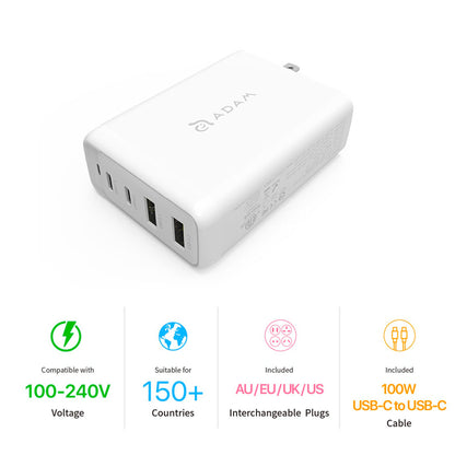 Omnia Pro 100W Most Powerful Compact Fast Charger USB-C USB-A White MacBook Laptop iPad iPhone V185-PROWHITE