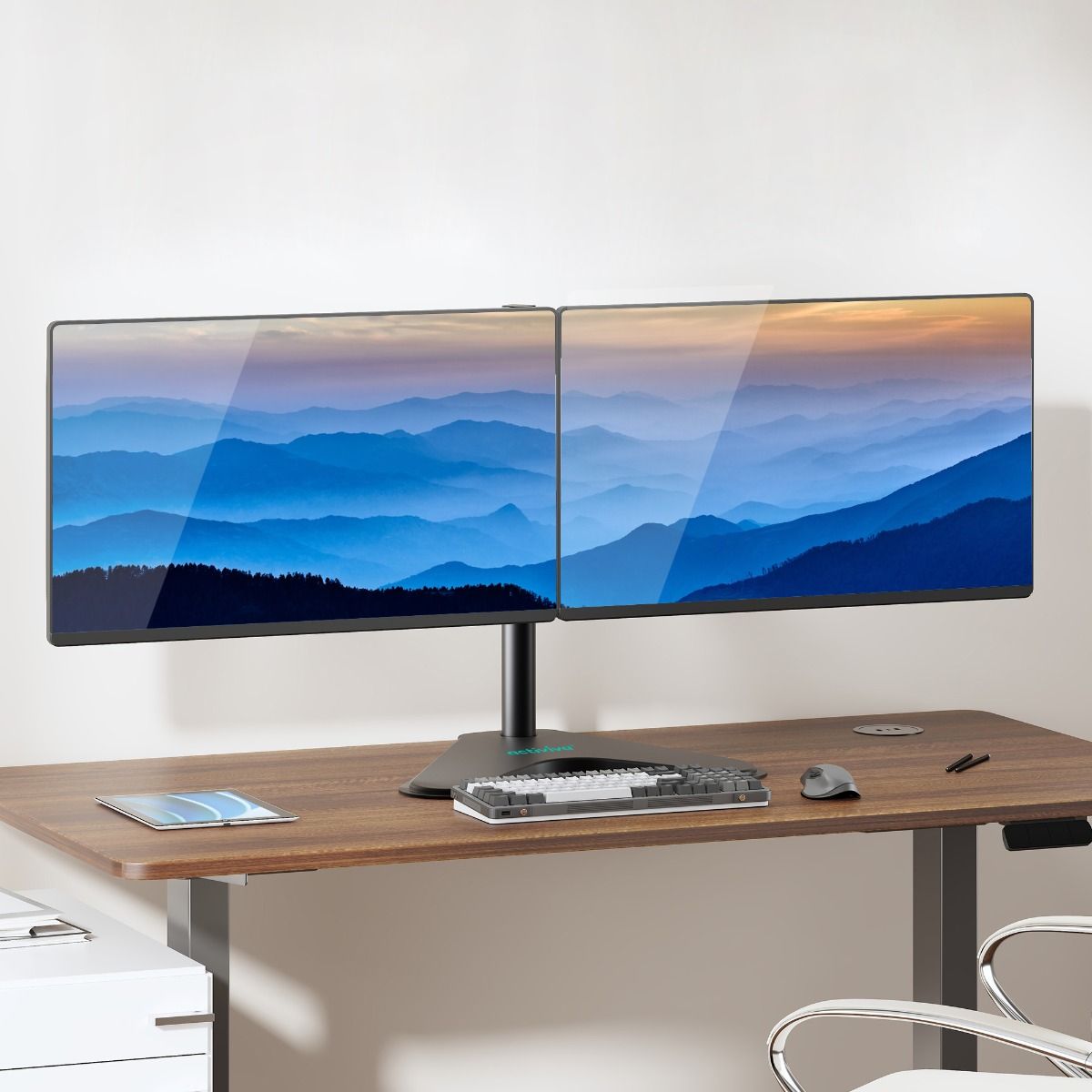 activiva Dual-Screen Articulating Monitor Arm with Free-Standing Desktop Base V186-ACA-BMA-DFS01K