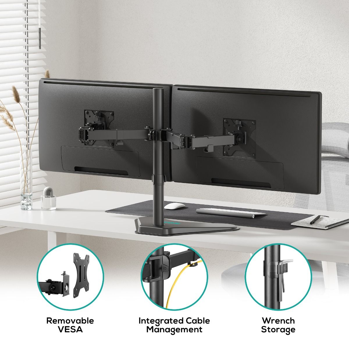 activiva Dual-Screen Articulating Monitor Arm with Free-Standing Desktop Base V186-ACA-BMA-DFS01K