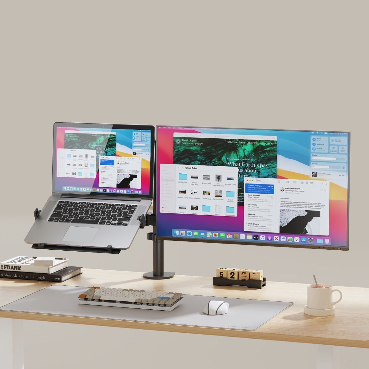 activiva Dual-Screen Articulating Monitor Arm with Interchangeable Laptop Holder V186-ACA-BMA-DLH01K