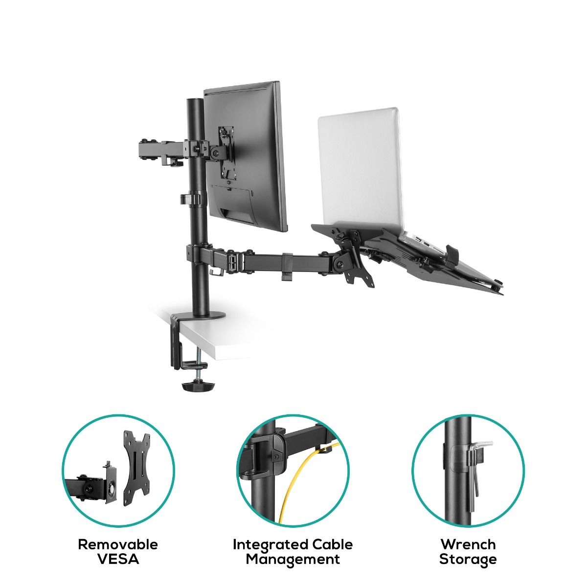 activiva Dual-Screen Articulating Monitor Arm with Interchangeable Laptop Holder V186-ACA-BMA-DLH01K