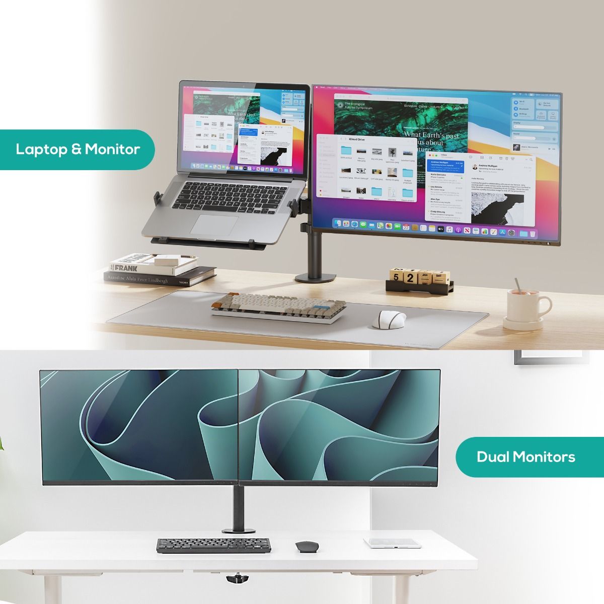 activiva Dual-Screen Articulating Monitor Arm with Interchangeable Laptop Holder V186-ACA-BMA-DLH01K