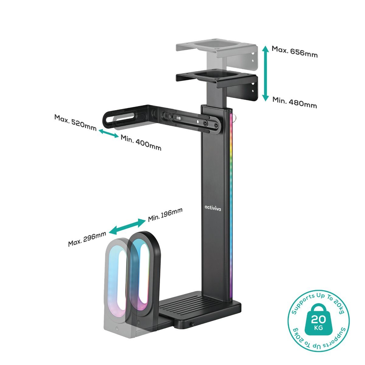 activiva RGB Ultra-Wide Adjustable Wall & Under-Desk Gaming PC Mount V186-ACA-MNT-RGB01K