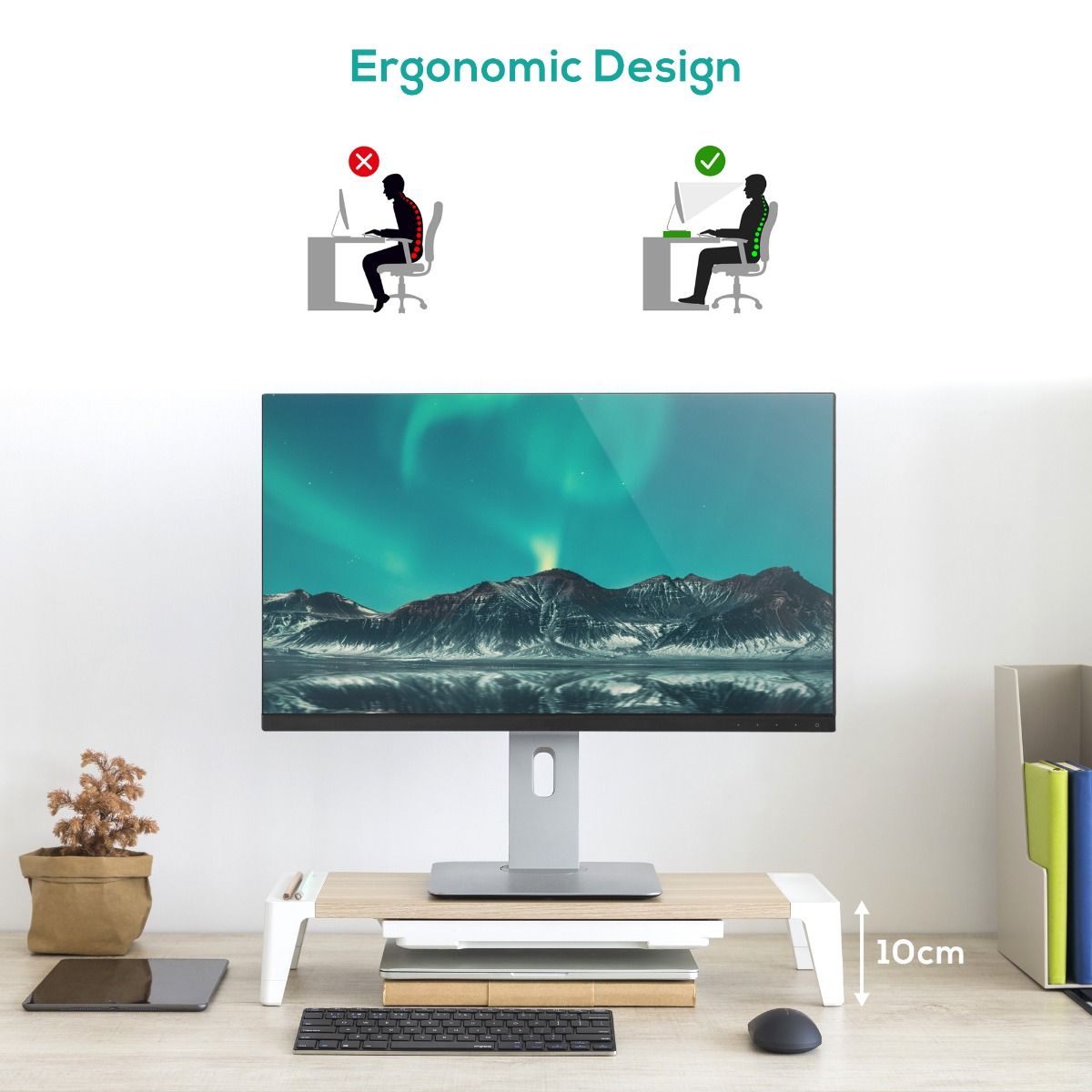 activiva Ergolife Monitor Stand Riser with Storage Drawer V186-ACA-MSTD-02OAK