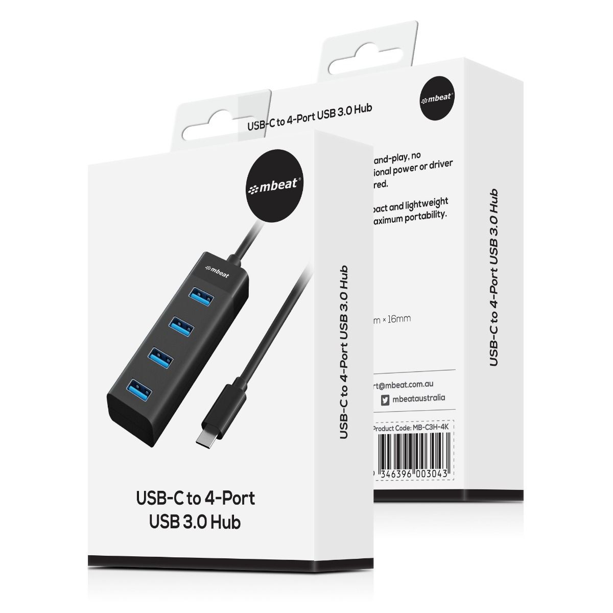 mbeat 4-Port USB-C Hub with USB-C DC Port V186-MB-C3H-5K
