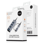 mbeat 4-Port USB 3.0 Hub with 2-in-1 USB 3.0 & USB-C Converter - Space Grey V186-MB-CU3H-4G