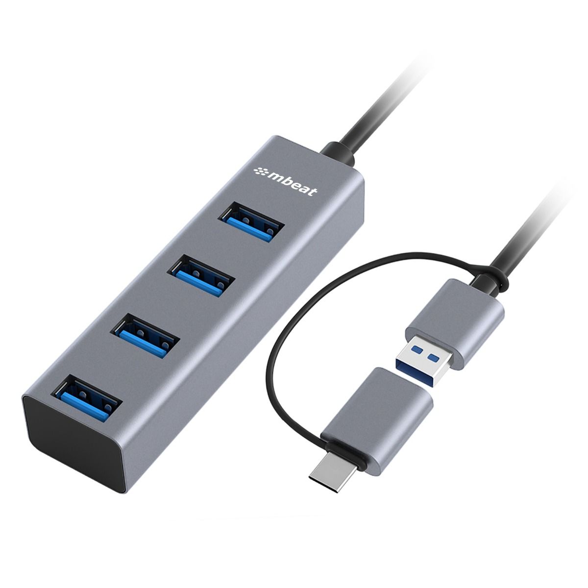 mbeat 4-Port USB 3.0 Hub with 2-in-1 USB 3.0 & USB-C Converter - Space Grey V186-MB-CU3H-4G