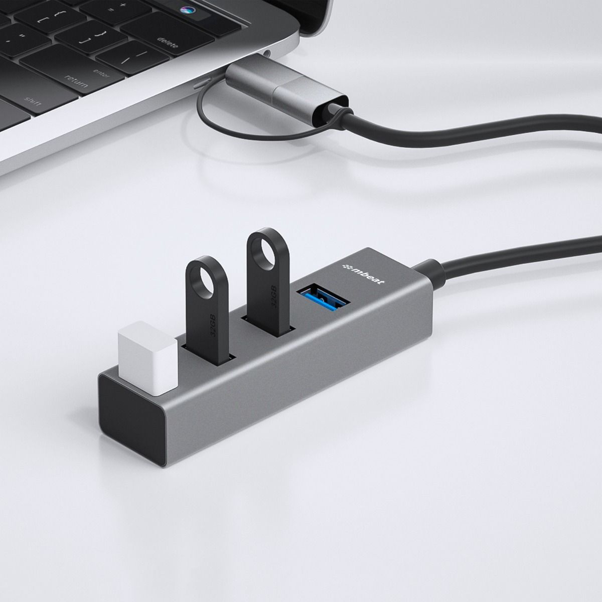 mbeat 4-Port USB 3.0 Hub with 2-in-1 USB 3.0 & USB-C Converter - Space Grey V186-MB-CU3H-4G