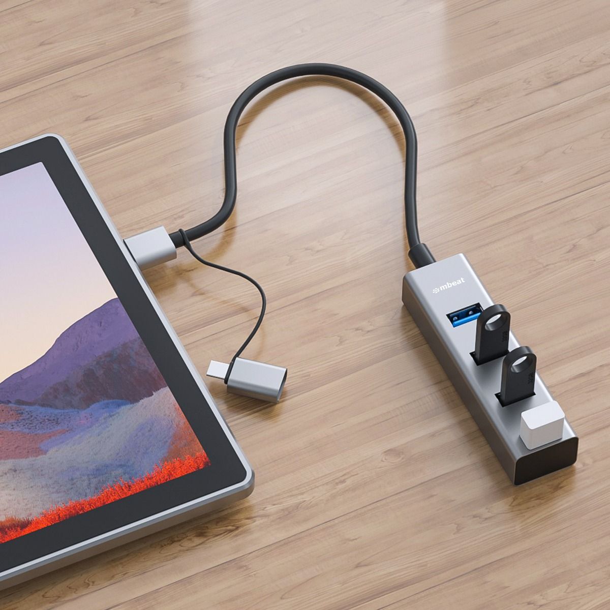 mbeat 4-Port USB 3.0 Hub with 2-in-1 USB 3.0 & USB-C Converter - Space Grey V186-MB-CU3H-4G