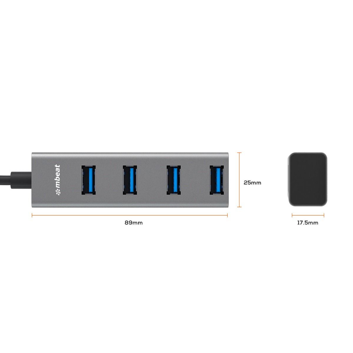 mbeat 4-Port USB 3.0 Hub with 2-in-1 USB 3.0 & USB-C Converter - Space Grey V186-MB-CU3H-4G