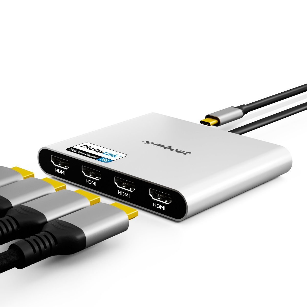 mbeat USB-C Quad 4K HDMI DisplayLink Adapter with PD Pass-through V186-MB-DLA-CQ4H