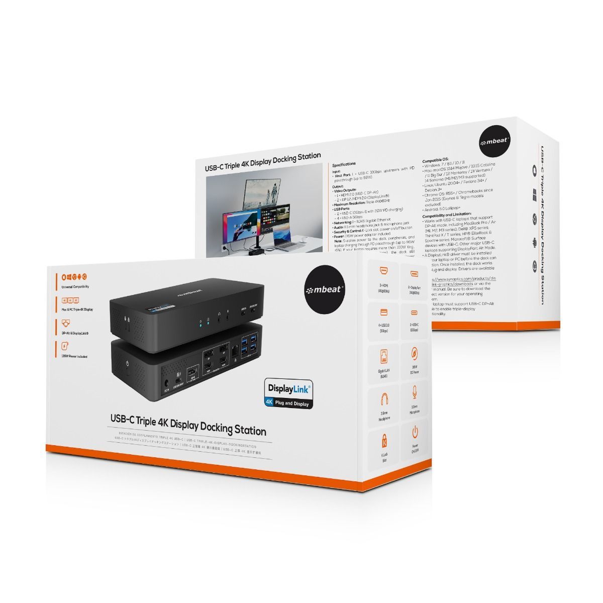 mbeat USB-C Triple 4K Display Docking Station (DisplayLink + HDMI-ALT) V186-MB-DOCK-HDL18