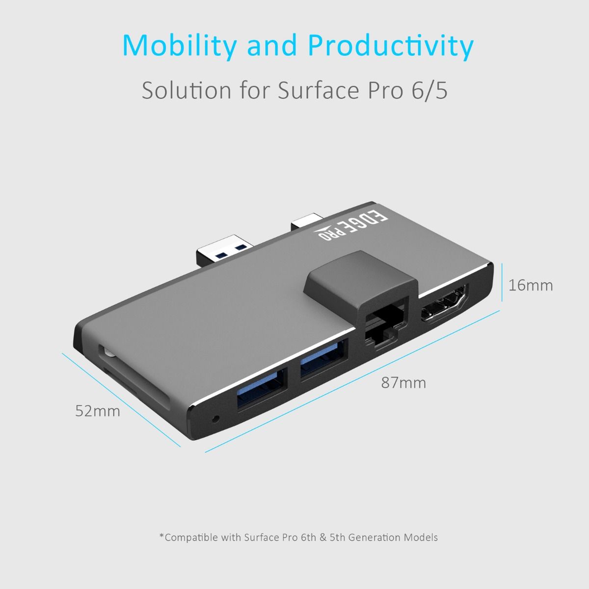 mbeat Edge Pro Multifunction USB- C Hub with LAN for Microsoft Surface Pro Gen 5/6 V186-MB-EGE-P68GRY