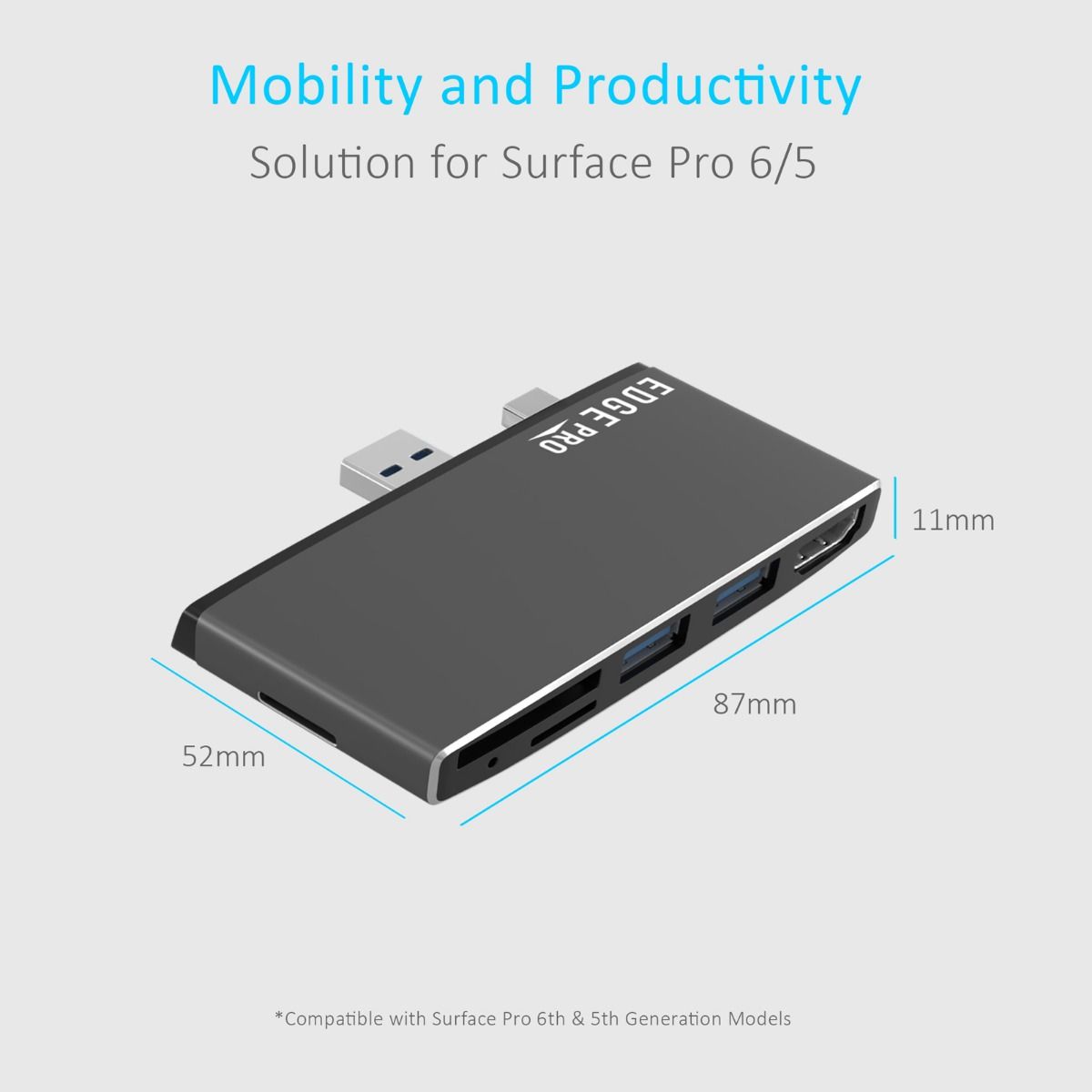 mbeat Edge Pro Multifunction USB- C Hub for Microsoft Surface Pro Gen 5/6 V186-MB-EGE-P78GRY