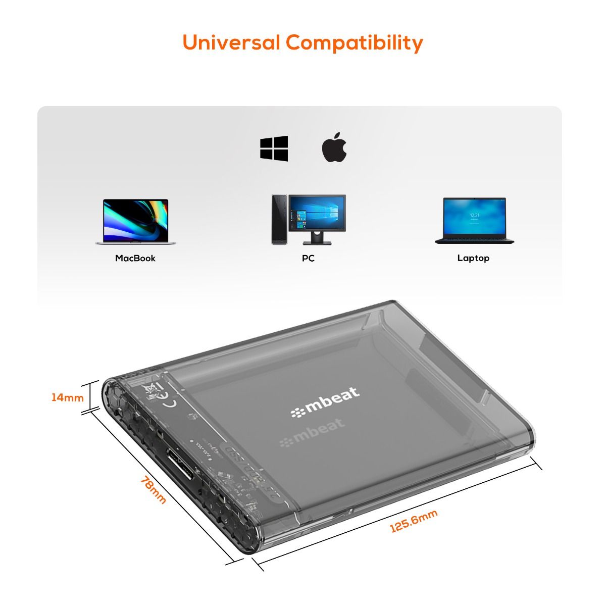 mbeat A1 See-Through Tool Free USB 3.0 2.5" SATA HDD Enclosure - Black V186-MB-HDD-25A1BS