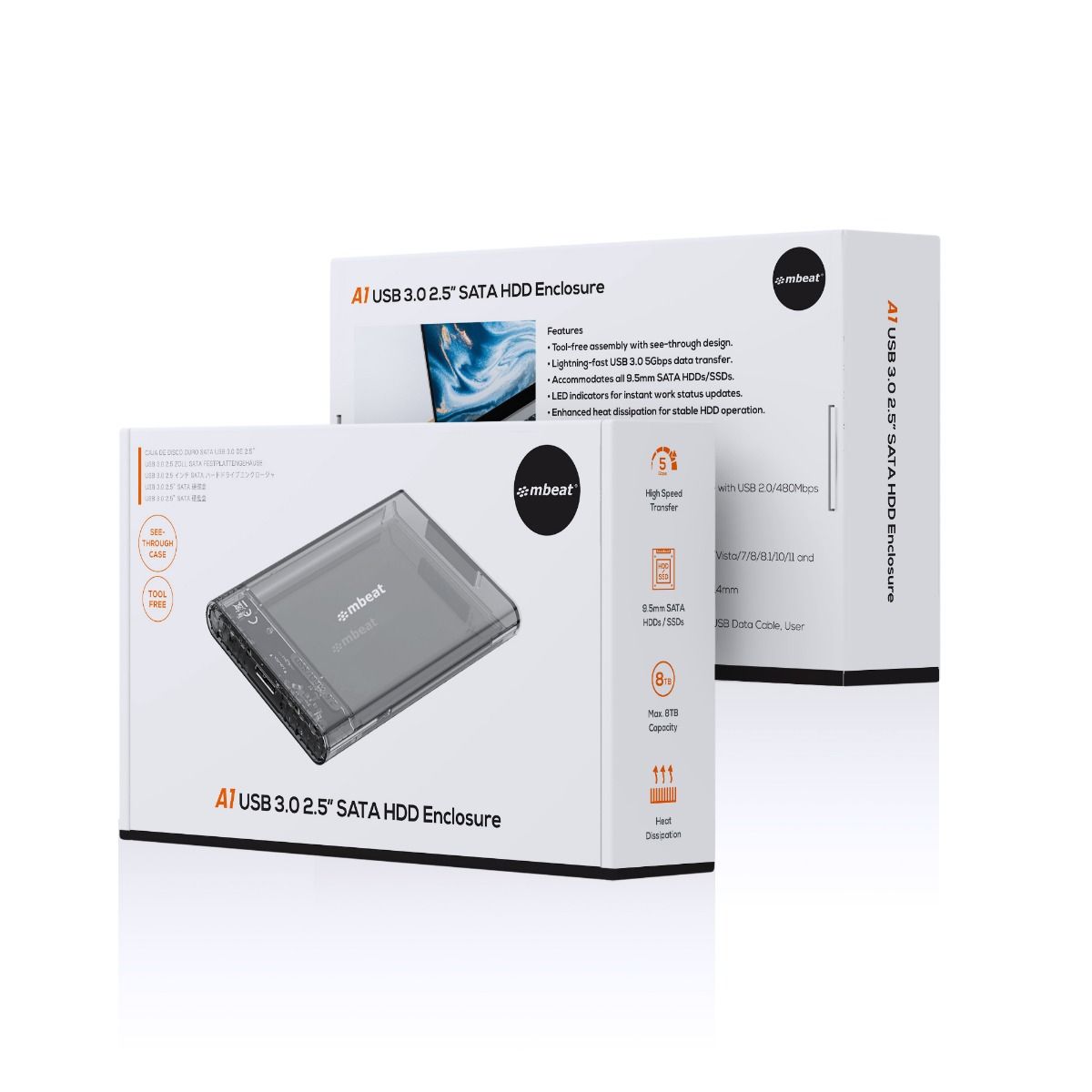 mbeat A1 See-Through Tool Free USB 3.0 2.5" SATA HDD Enclosure - Black V186-MB-HDD-25A1BS