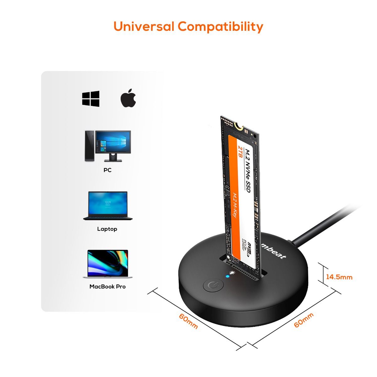 mbeat H1 USB 3.2 Gen2 10Gbps M.2 NVMe & SATA SSD Mini Dock (Black) V186-MB-HDD-M2H1BK