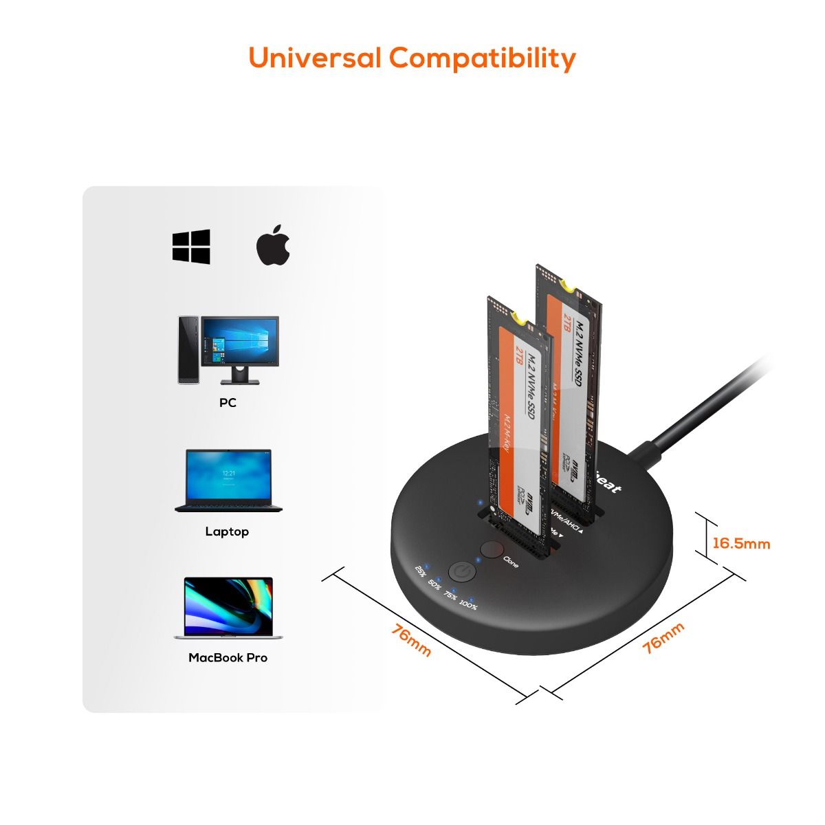 mbeat H3 USB 3.2 Gen2x2 20Gbps Dual M.2 NVMe SSD Dock with Clone Duplicator (Black) V186-MB-HDD-M2H3CL
