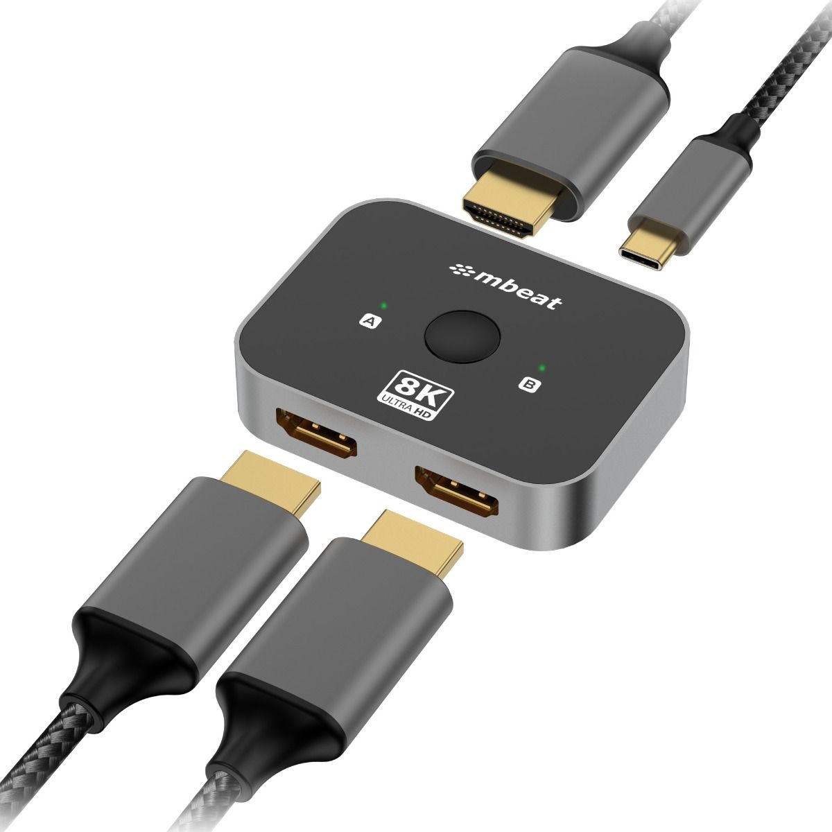 mbeat 8K Bi-directional HDMI 2.1 Switch 2 In 1 Out/1 In 2 Out V186-MB-HDMI-SW8K21