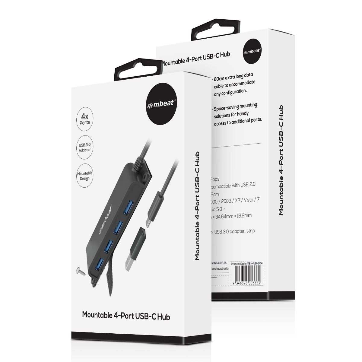 mbeat Mountable 4-Port USB-C Hub V186-MB-HUB-E04