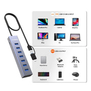 mbeat 7-Port USB Hub with Dual USB-A & USB-C Connector V186-MB-HUB788