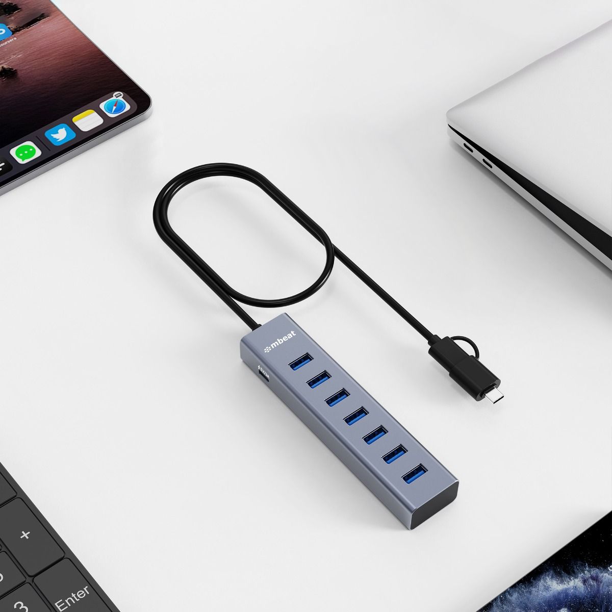 mbeat 7-Port USB Hub with Dual USB-A & USB-C Connector V186-MB-HUB788