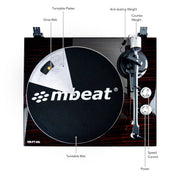 mbeat Hi-Fi Bluetooth Turntable (MMC, USB, Anti-skating, Preamplifier) - Macassar Ebony V186-MB-PT-18K