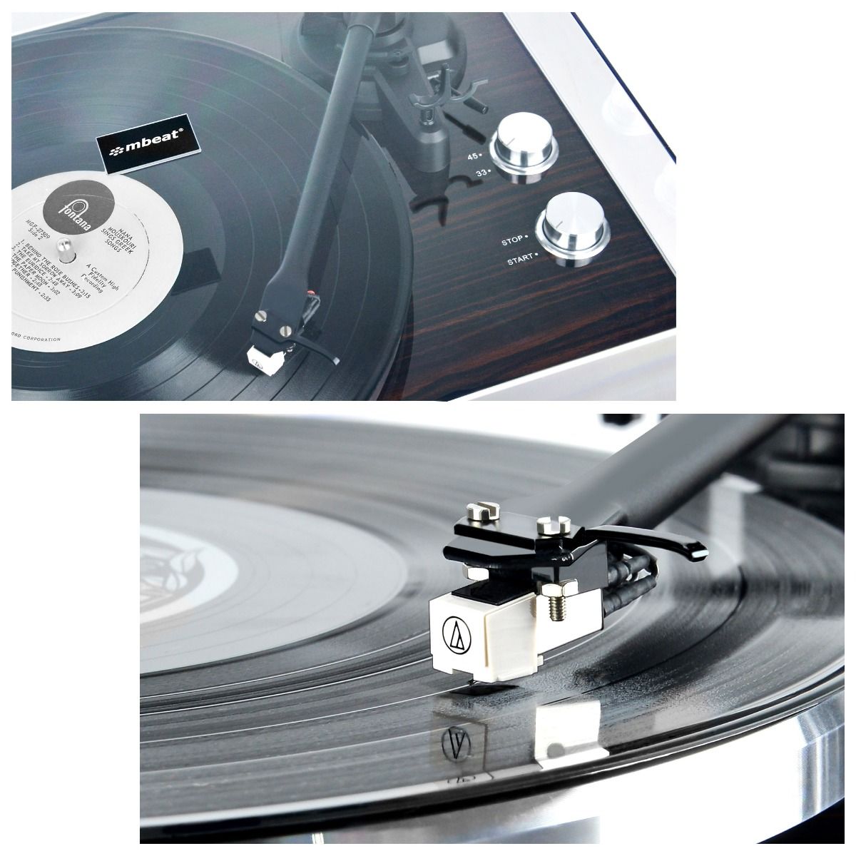 mbeat Hi-Fi Bluetooth Turntable (MMC, USB, Anti-skating, Preamplifier) - Macassar Ebony V186-MB-PT-18K