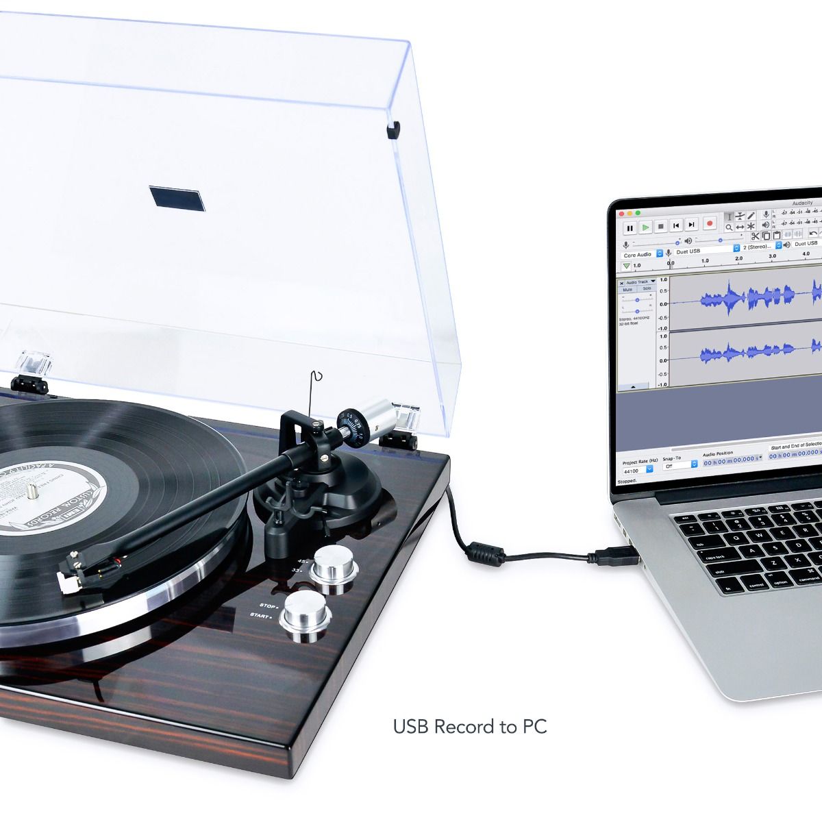 mbeat Hi-Fi Bluetooth Turntable (MMC, USB, Anti-skating, Preamplifier) - Macassar Ebony V186-MB-PT-18K